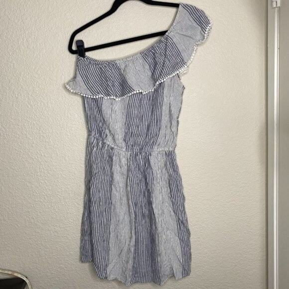 American Eagle Striped Blue and White One Shoulder Dress Medium - Picture 8 of 8